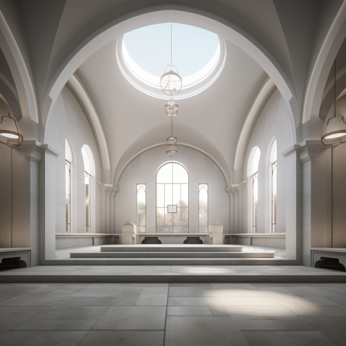 Chapel space with gray and white tones