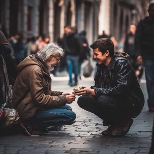 Generous person donating money to charity