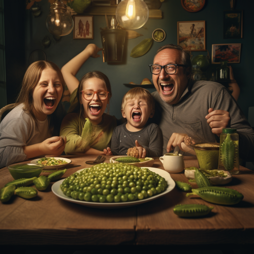 Family enjoying delicious pea dishes Family enjoying delicious pea dishes