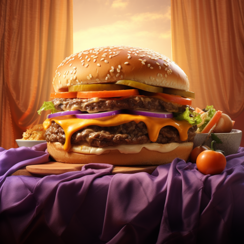 Tasty Cheeseburger on Purple Pillow