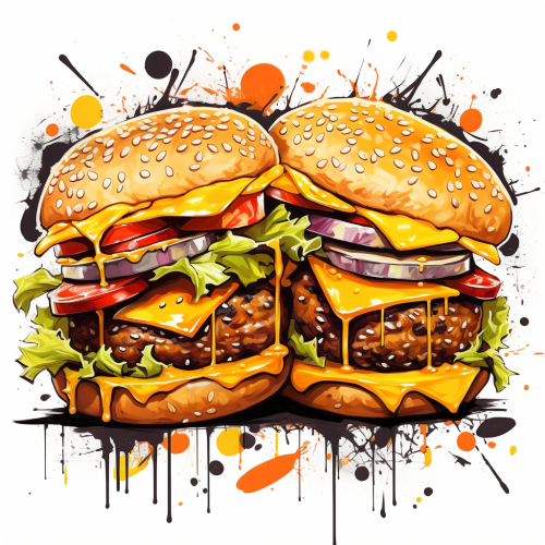 Graffiti-style cheeseburgers as separate items Graffiti-style cheeseburgers as separate items