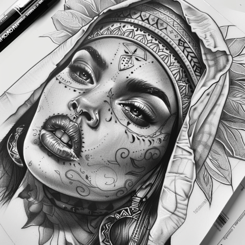 Chicano woman tattoo design black grey Chicano woman tattoo design black grey