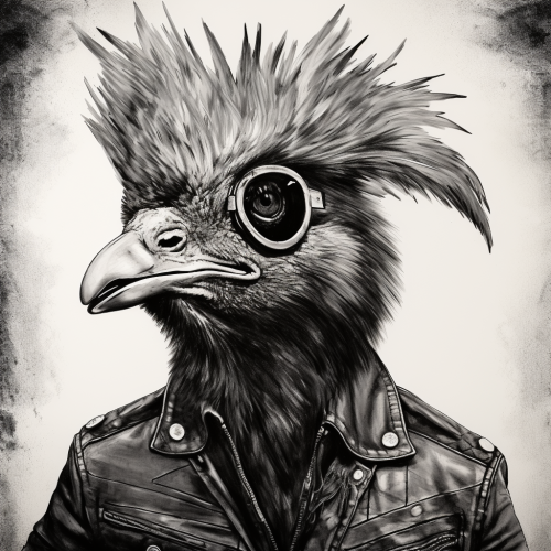 Minimalistic trash collage featuring a chicken punk