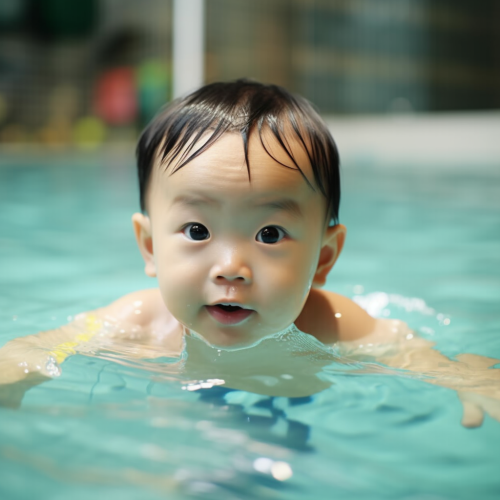 Young boy swimming the crawl