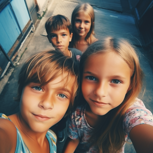 Children Taking Selfie with Color Noise