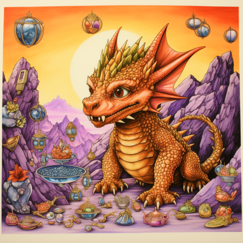 Dragon Cave Jewels Artifacts Coloring Page