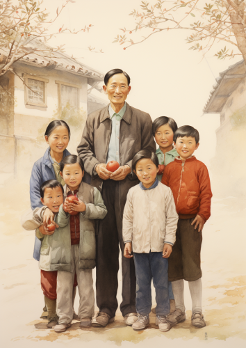 Chinese family with father surrounded by grandchildren