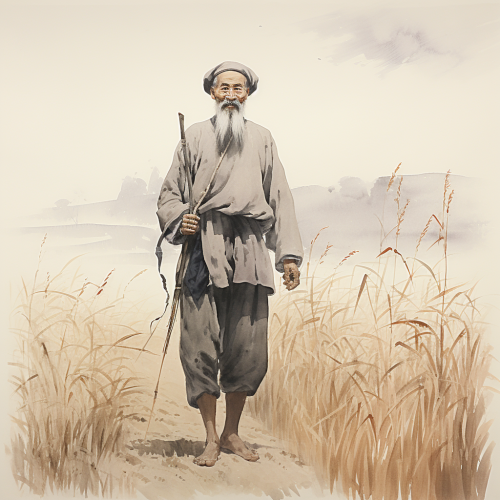 Chinese farmer in rice paddy smiling