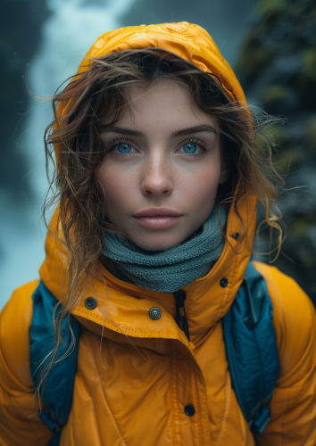 Chinese Girl Cliff Waterfall Dog