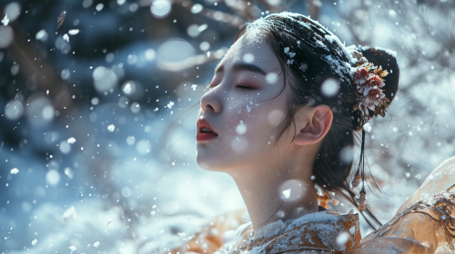 Chinese girl meditating in the snow ❄️