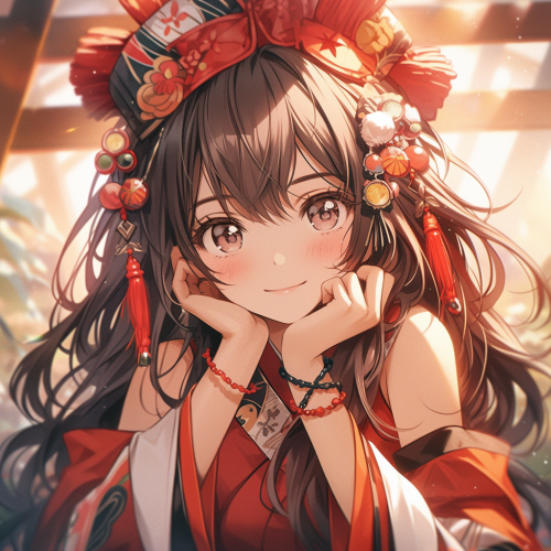 Chinese girl with green dragon and lanterns