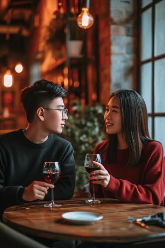 Chinese man and woman dining romantically ??