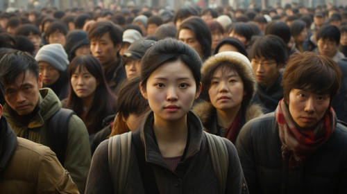 Chinese People Crowd Staring Photorealistic