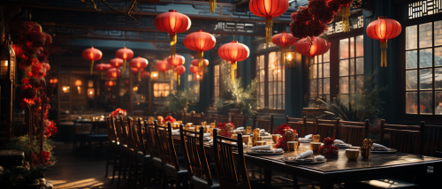 Traditional Chinese restaurant with paper lanterns
