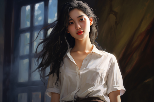 Chinese School Girl with Long Pants and T-Shirt