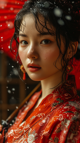Young model posing with umbrella in Chinese clothing