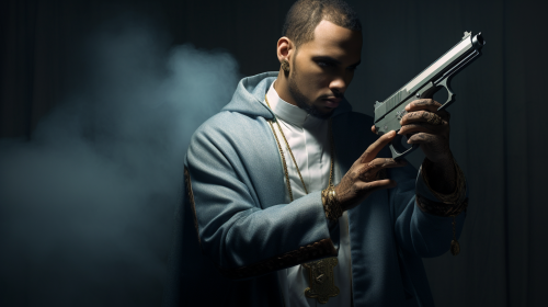 Chris Brown praying with revolver