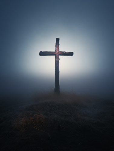 Detailed Cross in Foggy Sky