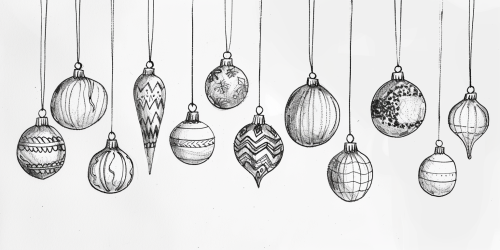 Black white ornaments sketch mid century