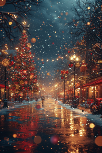 Christmas shopping mall with magical lights and presents