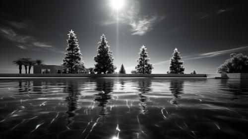 Elegant Christmas Tree and Abstract Retrowave Art