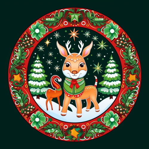 Colorful Christmas Deer Wreath and Tree