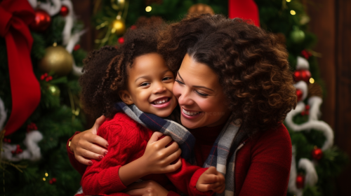 Mother and Child in Christmas Holiday Theme