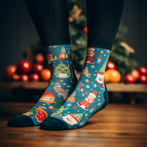Colorful Christmas socks with festive designs