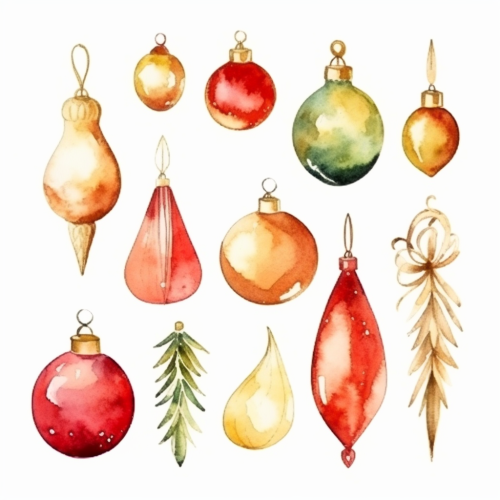 Cute watercolor Christmas tree decorations sketch