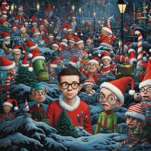 Waldo hiding in Christmas scene