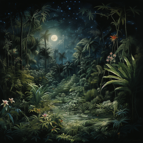 Serene winter jungle night scene