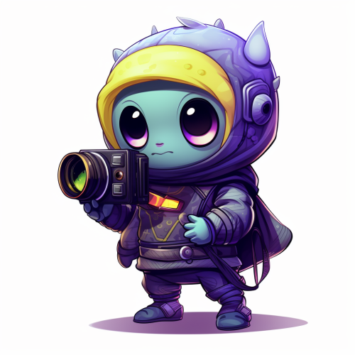 Adorable chubby alien with camera capturing memories