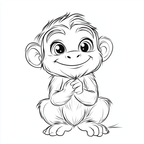 Smiling chubby monkey sketch outline
