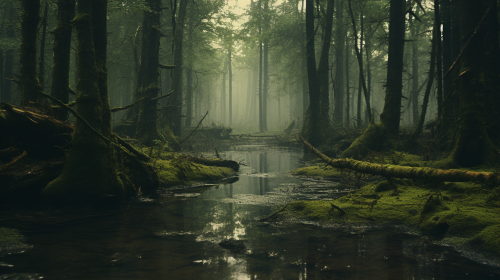 Cinematic swamp forest in 3D