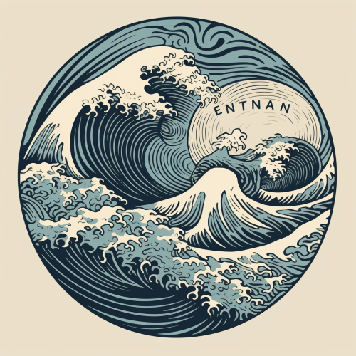 Circular Yin Yang Logo with Ocean Waves Circular Yin Yang Logo with Ocean Waves