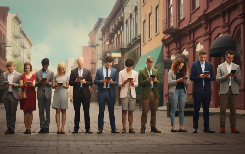 Depressed young people on cell phones in city