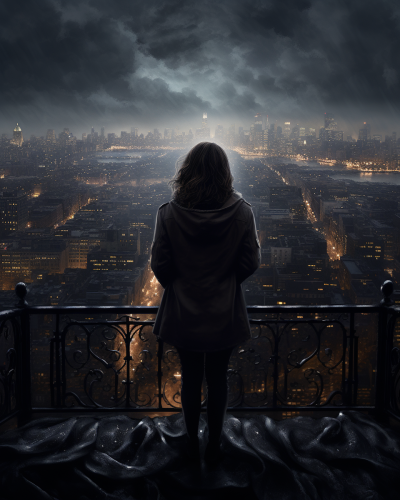 Woman admiring cityscape with love and happiness