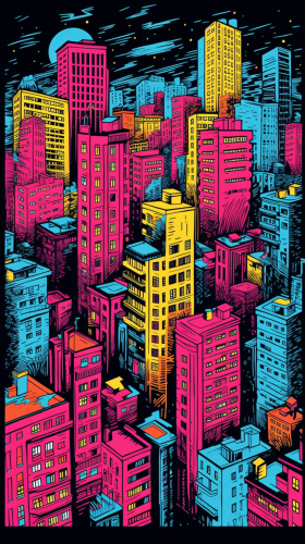 Urban Cityscape with Vibrant Neon Colors Urban Cityscape with Vibrant Neon Colors