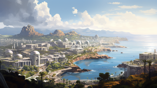 Illustration of California city by the ocean