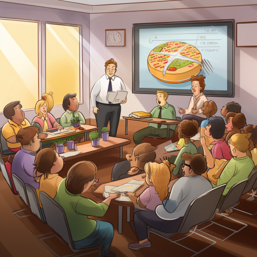 Diet class with group of people learning about healthy eating