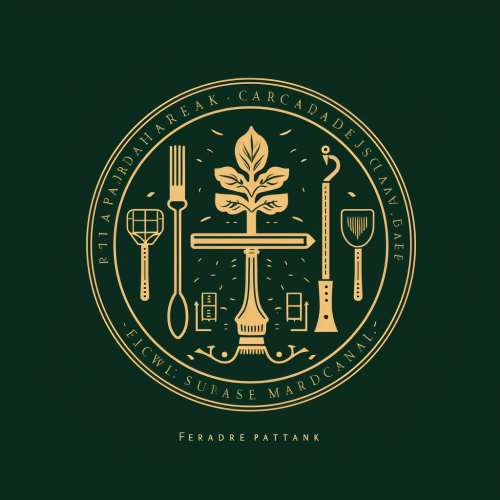 Logo with gold foil stamp on green background