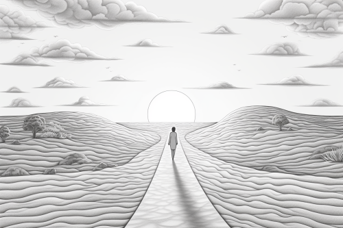 Person walking towards sunrise Person walking towards sunrise