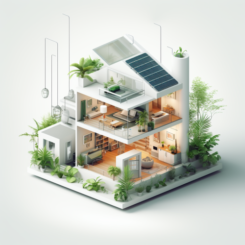 Isometric illustration of clean house energy flow
