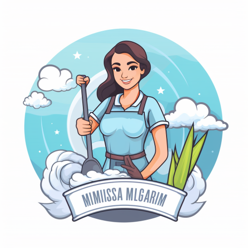 Cleaning maid logo with cleaning materials
