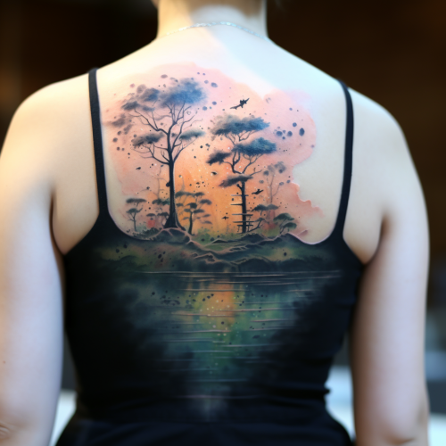 Peaceful pond with tree