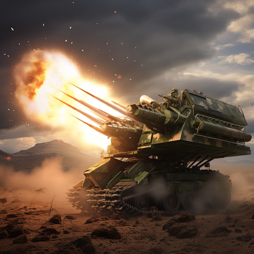 Armored missile launcher firing rockets