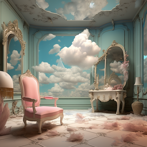 Chair and Mirror in Luminous Sky Painting Chair and Mirror in Luminous Sky Painting