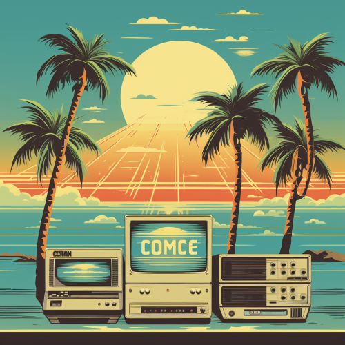 Club poster with palm trees and beach Club poster with palm trees and beach