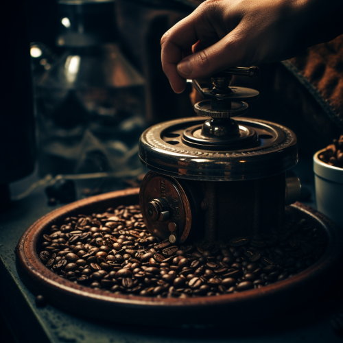 Hand coffee grinder on car wheel