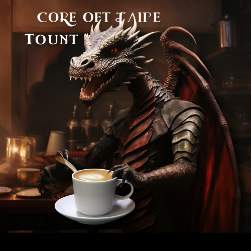 Humorous coffee murder meme with dragon